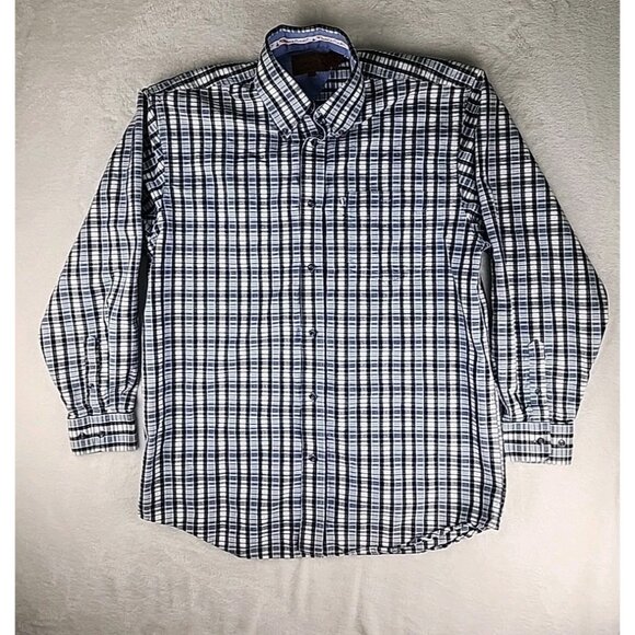 Coyote Mood Shirt Mens Large White/Blue Square Plaid Long Sleeve Snap Western - Picture 1 of 13